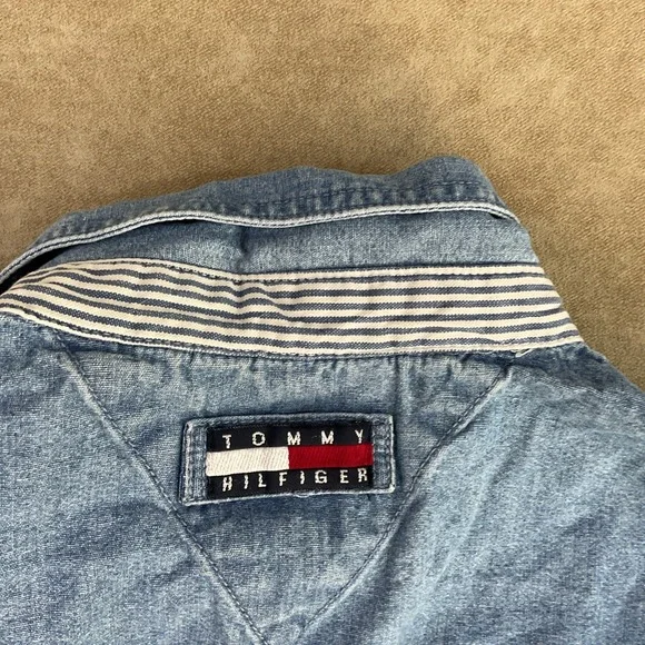 Vintage Tommy Hilfiger Denim Jacket Harrington 90s Crest Logo Full Zip Men‎ Sz L - Picture 7 of 11